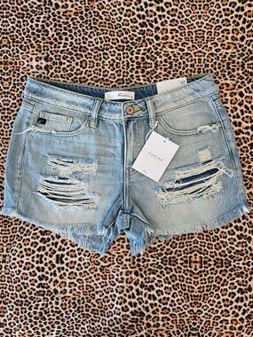 KanCan Estilo High‑Rise Distressed Denim Shorts Frayed Hem, Zipper Size 27